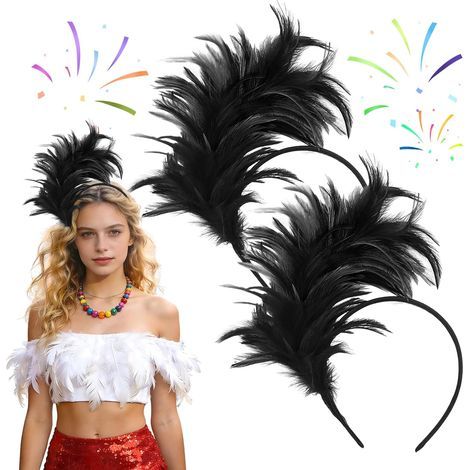 2 Pack Feather Headbands Multicolor 20s Hair Accessories for Carnival Cocktail Cosplay Wedding Party (Green, Yellow, Purple) (1/5)