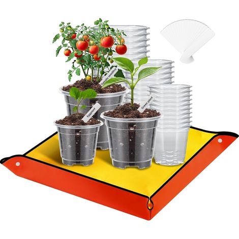 Godets pour Semis avec Tapis de Rempotage, 30 Pièces 8.9cm 10.2cm 12.7cm Pots de Fleurs avec Trou de Drainage, Pots Semis Plastique avec Etiquette pour Intérieur, Extérieur, Jardin (1/5)