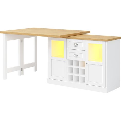 Tavolo da pranzo allungabile 120-197 cm con LED RGB, rotazione 360°, bianco (1/5)