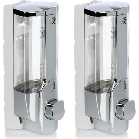 Wall-mounted soap dispenser (2x) – Refillable 380ml – Easy installation with screws and wall plugs – For shower gel and lotions (chrome) (1/5)