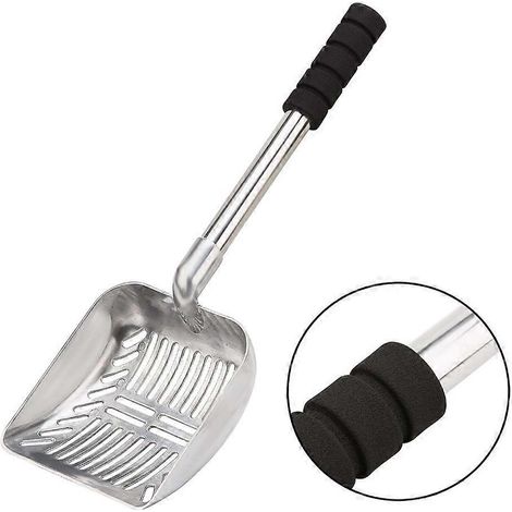 Pelle à litière pour chat détachable en métal, pelle profonde, tamis à long manche rembourré en mousse (1/4)