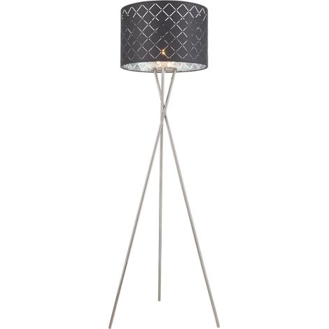 Lampada da terra in tessuto soggiorno lettura luce interruttore arredamento soffitto proiettori grigio argento Globo 15228S1 (1/5)