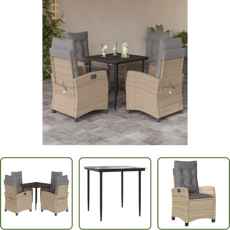 Gartentisch - 5-tlg. Garten-Essgruppe mit Kissen Beigemischung Poly Rattan (1/5)