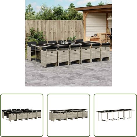 vidaXL Gartenstuhl - 13-tlg. Garten-Essgruppe mit Kissen Hellgrau Poly Rattan (1/5)