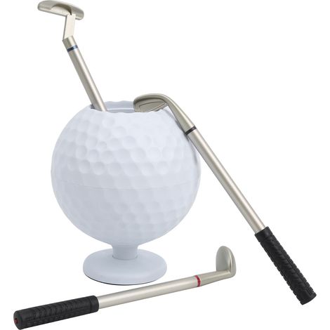 Mini porte-stylo de bureau en forme de balle de golf avec 3 stylos en forme de queue de golf, coffret souvenir en plastique pour golfeur.