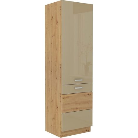 Küchen Hochschrank 60 Eiche Artisan Cappuccino Hochglanz Küchenzeile Küchenblock