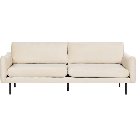 Sofá 3 plazas tapizado de terciopelo patas negras cojín de asiento estilo retro moderno beige claro Vinterbro