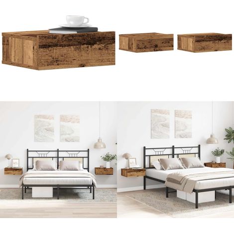 vidaXL Tables de chevet flottantes 2 pcs vieux bois bois d'ingénierie (1/5)