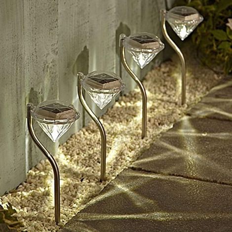 Lot de 12 lampes solaires à piles en acier inoxydable avec diamants (1/3)