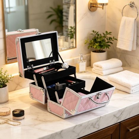 Boîte de rangement maquillage pratique, trousse à cosmétiques et coffret organiseur de maquillage pour femme (1/5)