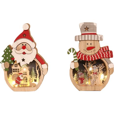 Decoración navideña, adornos de madera, anciano + muñeco de nieve, juego de dos piezas, pilas no incluidas. (1/5)