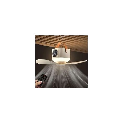 Ventilateur de plafond rechargeable avec lumière et télécommande, petit ventilateur de plafond LED portable, 4 vitesses de vent, minuterie, 3600mAh
