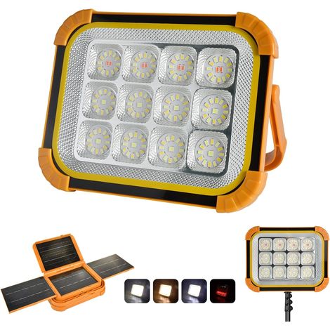 Projecteur Chantier Solaire avec Batterie 24000mAh, 200W Lampe Chantier Rechargeable (Blanc/Blanc Chaud/Blanc Neutre/Rouge) étanche IPX5, Idéale pour Camping, Randonnée, Situations D’urgence (1/5)