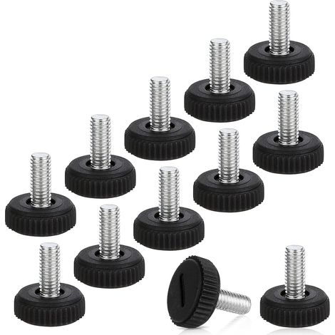 Lot de 12 pieds de meubles réglables en hauteur - M6 x 20 mm - Noir - Pieds de nivellement pour meubles, chaises, tables