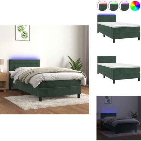Sommier à lattes de lit et matelas et LED Vert foncé 90x190 cm - Lit Plateforme - Lit Velours - Lit Design - Lit Avec Led - Sommier Tapissier (1/5)