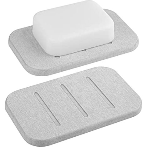 CCYKXA 2 Pack Diatomite Soap Dish, Quick Dry Soap Saver, Soap Bar Holder for Bath Shower, Self Drying Soap Container (Grey) (1/4)