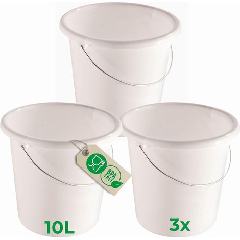 Novaliv 3 pièces seau 10L blanc avec échelle de mesure - seau de nettoyage 10 litres  28,5 cm Pratique et polyvalent avec échelle pour la maison et