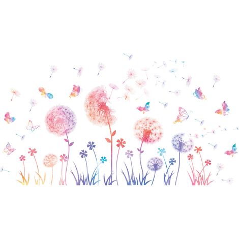 Adhesivo de pared con diseño de diente de león y mariposa, vinilo transparente, decoración para habitación infantil/sala de estar. (1/5)