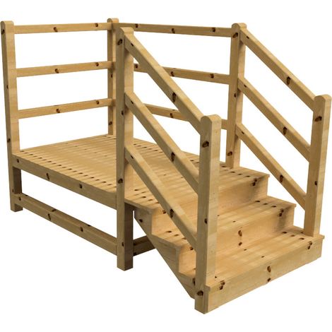 MILANO Außentreppe 3 geschlossene Stufen H54 cm - Podest L189 x B120 cm - Treppengeländer links und rechts - Podestgeländer rechts und hinten