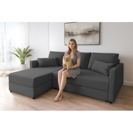 AX LIVING Sofa Klein mit Schlaffunktion Dolceo Ecksofa Anthrazit 226cm