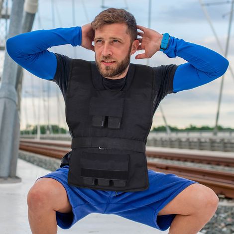 Gilet lesté de 15 kg / 20 kg / 30 kg, ajustable et avec poids amovibles. Gilet de course unisexe pour le renforcement musculaire, la musculation, la course à pied, le fitness et le cross-training. (1/4)