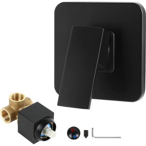 Vanne de douche carrée à fonction unique noire mate - Kit de garniture de robinet de douche à filetage femelle (1/5)