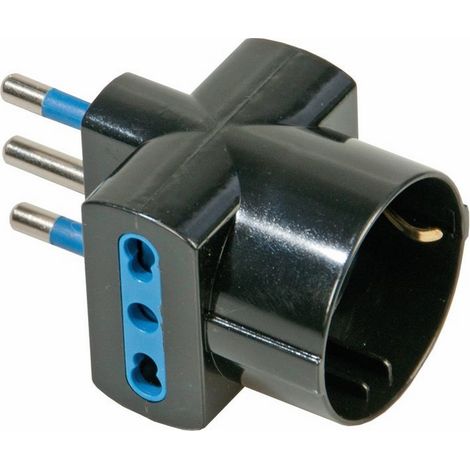 Adattatore Triplo spina 10A + 2 Prese 10A  + 1 presa Schuko 16A Bianco Maurer (1/2)