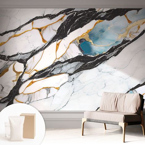 Tapete Vliestapete mit Kleber - Wanddekoration - Wandfolie - 3D Tapete Wand - Wohnungsdeko Eleganter Marmor 312x219 cm (1/5)