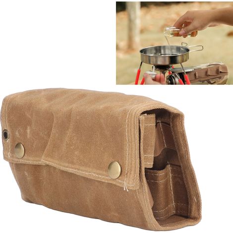 Sachet de rangement pliable pour épices en toile, idéal pour camping, barbecue et pique-nique, portable et compact, couleur kaki. (1/5)