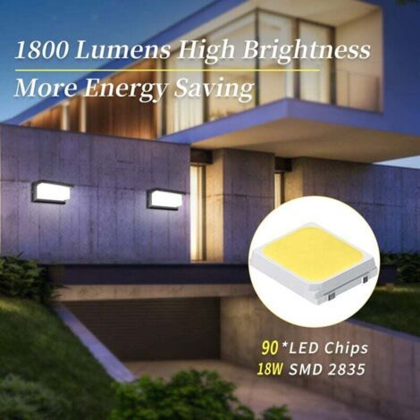 NALOOKAMIC  Applique Murale Exterieure, 18W LED Applique Exterieure IP65 Etanche, Decoration Exterieur Applique pour Cour, Jardin, Terrasse, Proche, Mur, Pathway, Patio, Villa, Couloir(Blanc Froid)