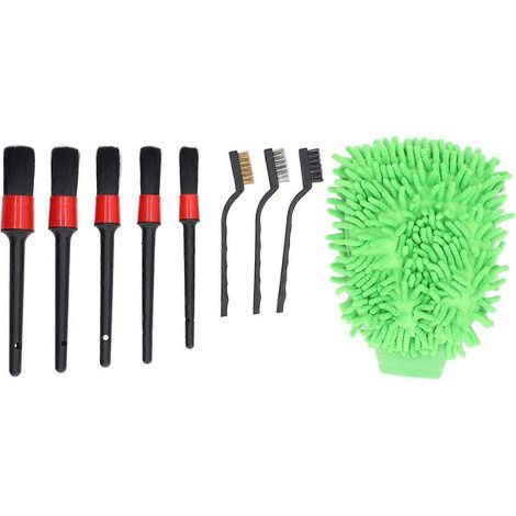 9Pcs Car Detailing Brush Set Kit for Cleaning Wheels Interior Exterior Leather Auto Supplies (1/4)