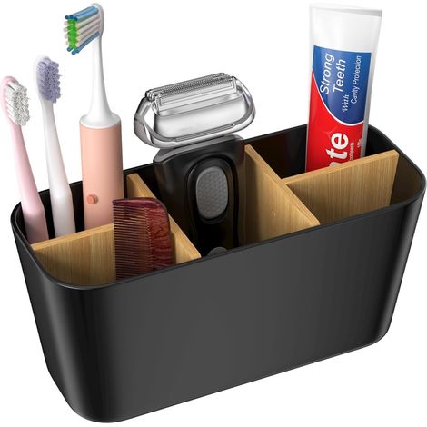 Porte Brosse à Dents, Support pour Brosse à Dents Electrique 5 Compartiments Amovible, Rangement Brosses a Dent Stand, Organisateur de Salle de Bain, pour Cuisine, Salle de Bains (Noir)