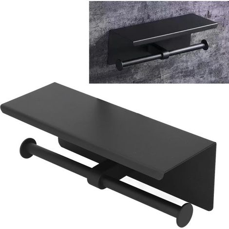 Porte-papier hygiénique en acier inoxydable avec étagère auto-adhésive sans perforation pour salle de bain K10 Noir (1/4)