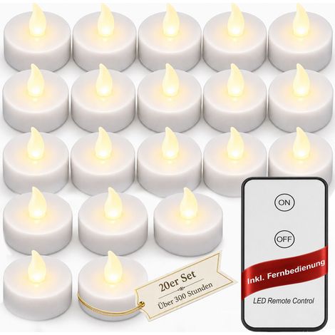MONZANA® 20 Pcs LED Tea light Candles with Batteries and Remote Control 300 Hour Electric Warm White Flickering Flame Effect 3.7cm Round Flameless Realistic Tea Lights (1/5)