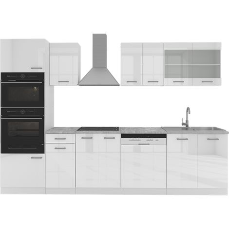 Küchenzeile R-Line, Weiß, 300 cm mit Hochschrank, ohne Arbeitsplatte, Vicco
