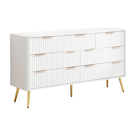 Commode 7 tiroirs blanc,fermeture douce,poignées métalliques anti-bascule