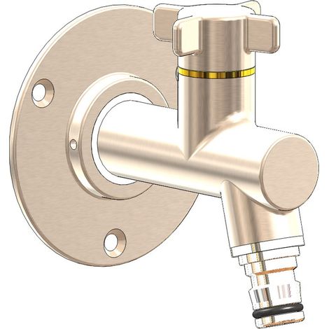 Robinet d'extérieur à visser – Applique nickelée femelle 1/2" – Résiste au gel – Débit 50l/min – Embout rapide pour raccord rapide – Oslo