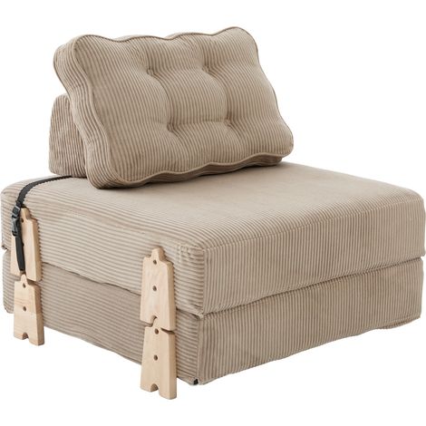 Canapé-lit 1 place en cord kaki – style scandinave, dossier inclinable, pieds robustes – idéal pour petit appartement ou chambre (1/5)