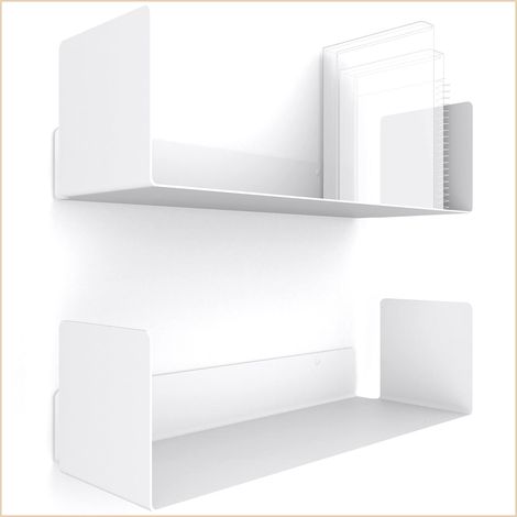 Lot de 2 étagères murales Blanches [2x40cm] - Étagères flottantes, étagères à Livres, Planche et Tablette, Planche Murale, Tablette Murale (1/5)