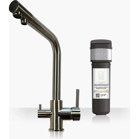 INTU Fusion Brushed Nickel 3-1 Cold Square Filtered Water Tap & Pro Filter (1/2)