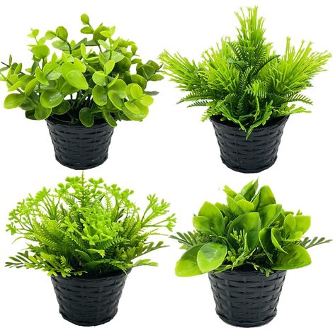 4pcs Mini Plantes Artificielles Plantes en Plastique - Rosemary Eucalyptus Interieur Petite Plante Artificielles en Plastique avec Pot Fausses Plantes Vertes Décoration (1/5)