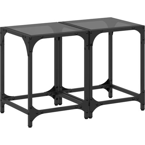 Tables basses avec dessus en verre noir 2 pcs Table de salon Table de café 30x30x40 cm acier (1/5)