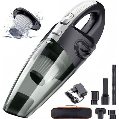 Tragbarer Staubsauger, 120-W-Autostaubsauger, kabelloser Handstaubsauger mit 2200 mAh Akku, waschbarem Filter, Feuchtigkeitsschutz und Geräuschreduzierungsfunktion, schwarz. (1/5)