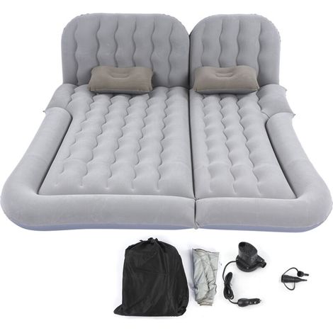 Matelas de voyage gonflable multifonction 2 en 1, coussin de repos doux en PVC floqué pour voiture SUVGray (1/5)
