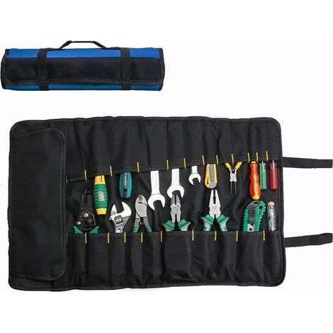 Tool Roll Bag, 37 Pocket Tool Bags, Multi-Purpose Tool Roll Up Bag, Tool Wrap Roll Organisers, Portable Tool Pouch, Screwdriver Spanner Roll Tools Storage - Blue (1/5)
