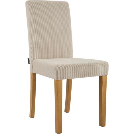 Chaise de salle à manger contemporaine x1 dossier haut en velours côtelé marron clair et pieds en bois clair 100007475