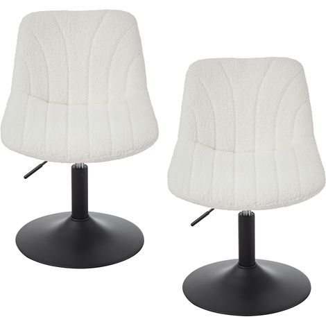Lot de 2 Chaise de Coiffeuse Réglable, Tabouret avec Dossier, Rotation 360°, Tissu Peluche, pour Coiffeuse, Blanc (1/5)