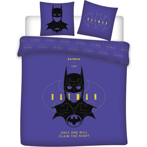 PARURE DE LIT DOUBLE BATMAN 1989, 2 PERSONNES, HOUSSE DE COUETTE RÉVERSIBLE 240X220 CM + 2 TAIES D'OREILLER 65X65 CM