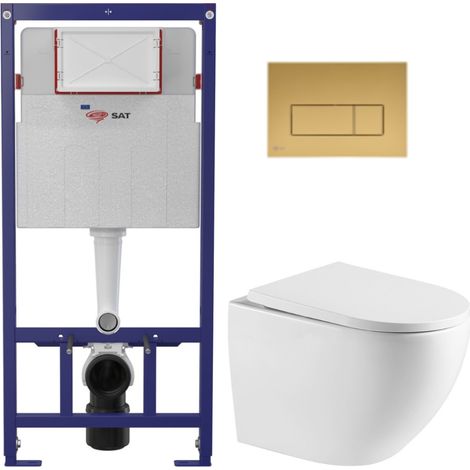 Swiss Aqua Technologies WC-Set Vorwandelement ECO 2L SAT + Hänge-WC SAT + Betätigungsplatte matt gold (STEST67WR06-IN)
