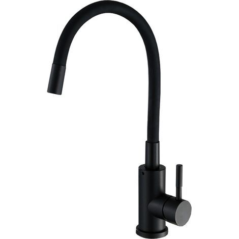 Robinet Cuisine Flexible Robinet avec 2 Types de Jets, Mitigeur Cuisine Rabattable, Flexible Mitigeur Evier avec Eau Chaude et Froide (Noir) (1/4)